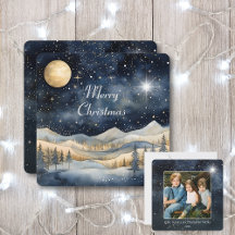 Watercolor Midnight Blue Starry Sky Christmas  