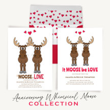 Wedding Anniversary Cute Whimsical Moose Hearts