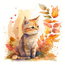 Fall Watercolor Kitten - Kids Birthday Party