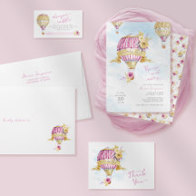 Pink Gold Floral Hot Air Balloon Baby Shower