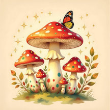 Vintage Mushrooms and Butterfly Cottage Core