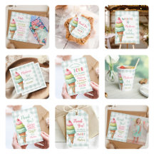 Ice Cream Blue Bow Gingham Birthday Party