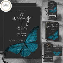 Dark Moody Minimal Teal Moth Wedding
