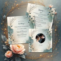 Dusty Blue Beige Boho Chic foliage wreath Wedding 