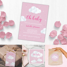 Oh Baby Girl Pink Clouds Sky Stars Baby Shower