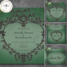 Gothic Black & Green Filigree Heart Wedding