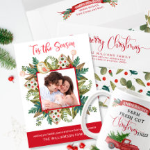 Vintage Red Truck and Calligraphy Script Christmas