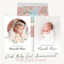Pretty Baby Girl Announcement Pink Floral