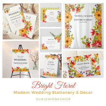Bright Florals Modern Wedding Stationery and Decor
