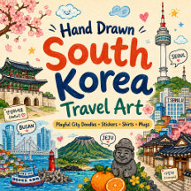 Hand Drawn South Korea Travel Art