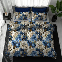 Navy blue and ivory flowers gold lux home 130B 