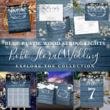 Blue Rustic Wood String Lights Wedding Collection