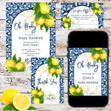Blue Tiles Lemons Italian Mediterranean Baby Showe