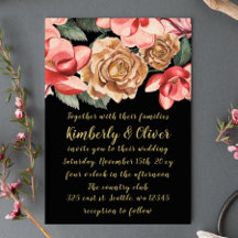Marsala Black Floral Wedding Invitation Set