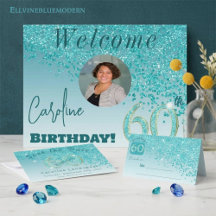 Whimsical Teal Blue Glitter   60th Birthday