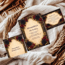 Dark Gothic Red Floral Birthday Celebration