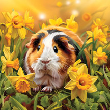 Guinea Pig Amongst The Daffodils