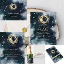 Celestial Gold Sun,Moon,Stars Night Sky
