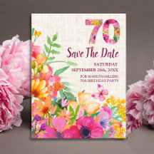 Elegant Linen Floral 70th Birthday Party Suite