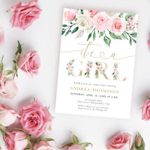 Blush Pink Floral It's a Girl Baby Shower