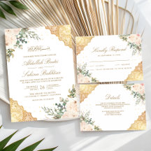 Soft Cream Roses Gold Lace Muslim Wedding Suite