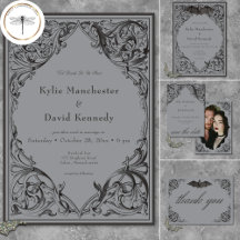 Victorian Bat Until Death Black & Gray Wedding