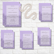 Lavender Glitter Modern Wedding Suite Cards
