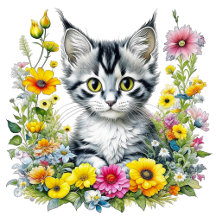 Gray Kitten Floral Themed Girl's Birthday Party