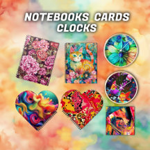 Notebooks,Clocks, Cards and more
