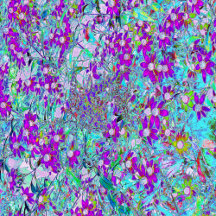 Aqua Garden with Violet Blue and Hot Pink Flowers