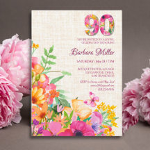Elegant Linen Floral 90th Birthday Party Suite