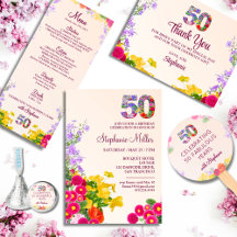 50 Years Party Vibrant Floral Design Pastel 50th