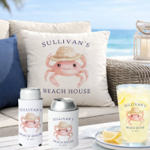 WATERCOLOR PINK CRAB SUMMER BEACH HOUSE COLLECTION