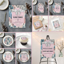 Pink with White Ribbon Winter Forest Snowflakes