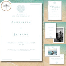 Minimal Typography Aqua & White Seashell Wedding
