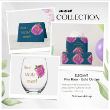 Elegant Pink Rose - Gold Outline