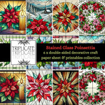 Festive Poinsettia Stained Glass Scrapbook Paper