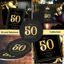 50 and fabulous Birthday in gold and black