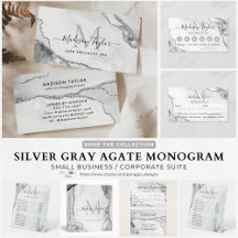 Silver Gray Agate Marble Glitter Monogram Business