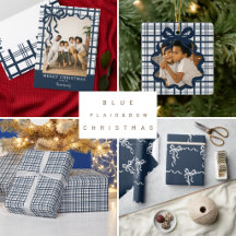 Navy Blue Bow and Plaid Christmas