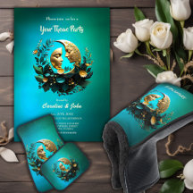 Two crescent moons decorated with delicate flowers