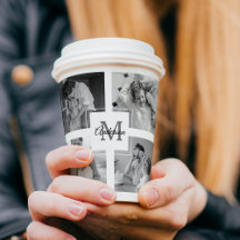 Trendy Collage Family Photo Black & White Initial 