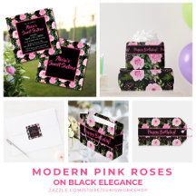 Modern Pink Roses on Black Elegance