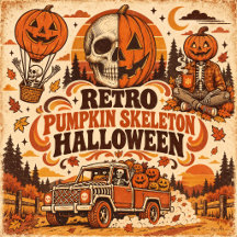 Retro Pumpkin Skeleton Halloween