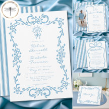 Whimsical Blue Hand Drawn Floral Stripe Wedding
