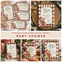 Vintage Christmas Bear Preppy Baby Shower
