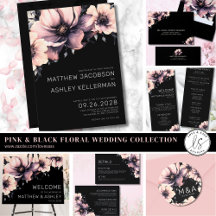 Chic Elegant Modern Black Pink Floral Wedding