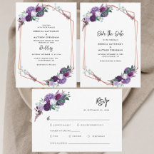 Purple Floral Modern Geometric Wedding Suite
