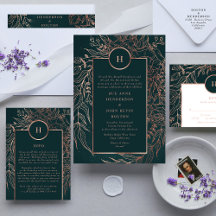 Rose Gold Foil Wreath Monogram Emerald Collection