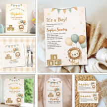 Cute Lion Watercolor Baby Shower Boy
